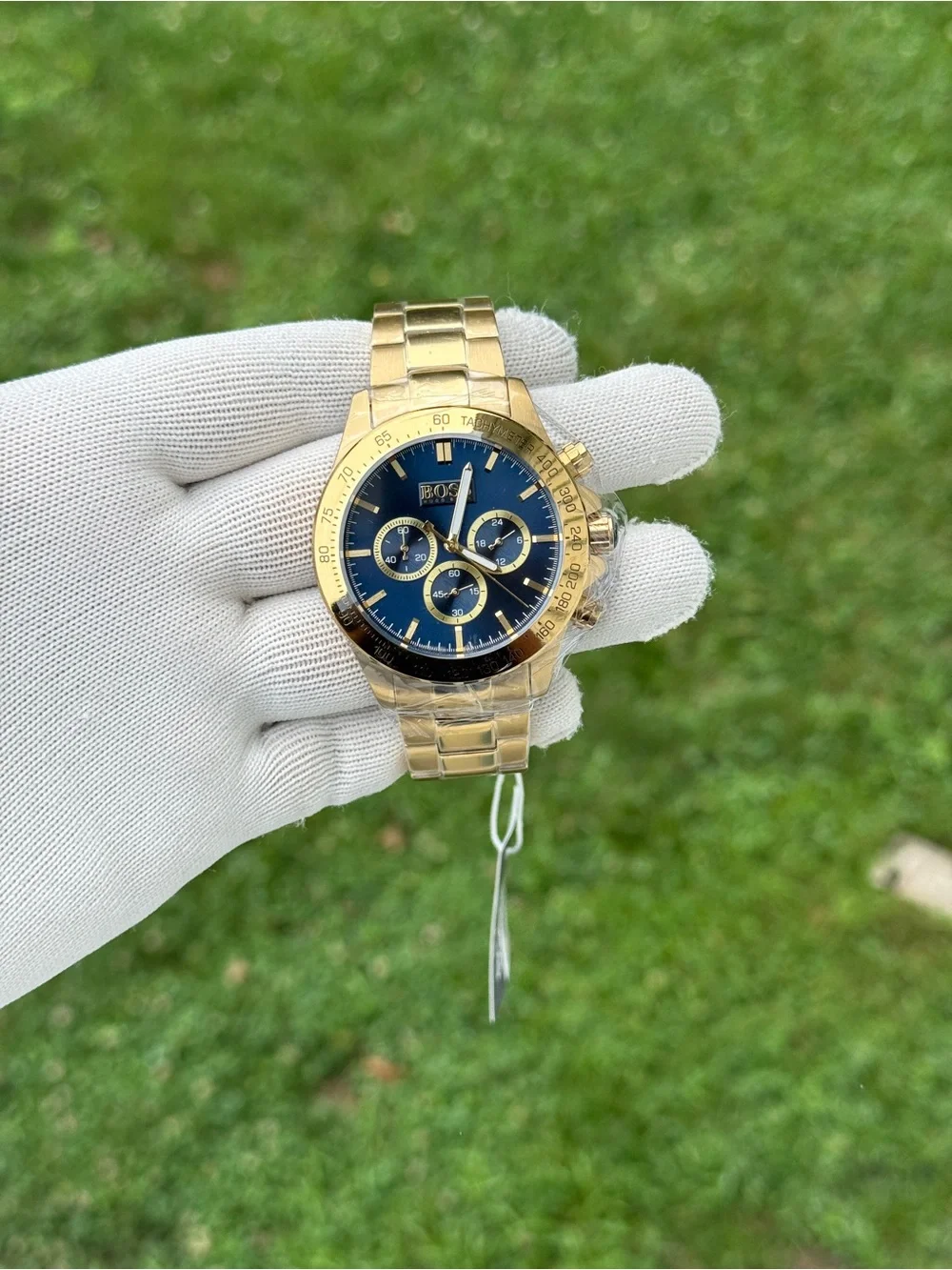 Hugo boss Gold-Tone Chronograph Watch with Blue Dial and Gold Bracelet Mens